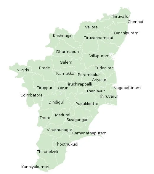 List of Districts of Tamil Nadu in Hindi and English, website, map | तमिल नाडु के सभी जिलों के नाम और उनकी वेबसाइट 